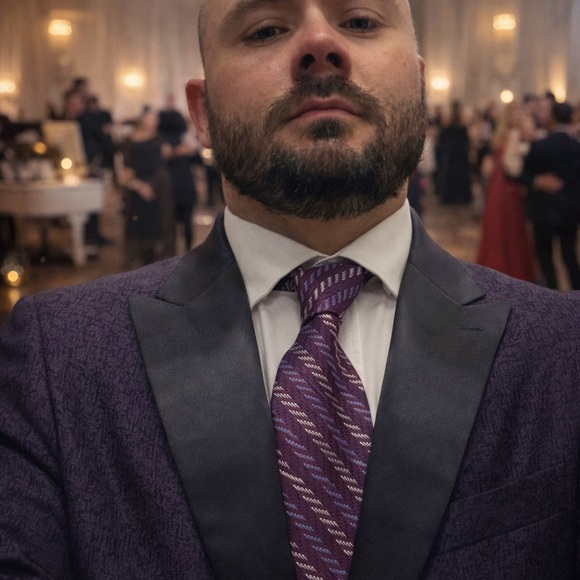 40s Jos. A. Bank Purple Textured Blazer with Black Satin Peak Lapels